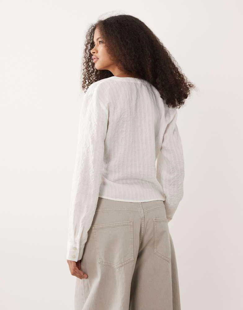 Mango Mango Teen tie waist long sleeve top in white 4