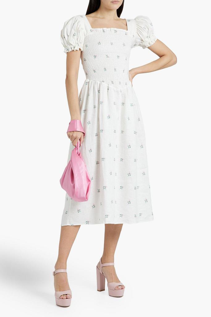Sleeper Belle shirred floral-print linen midi dress