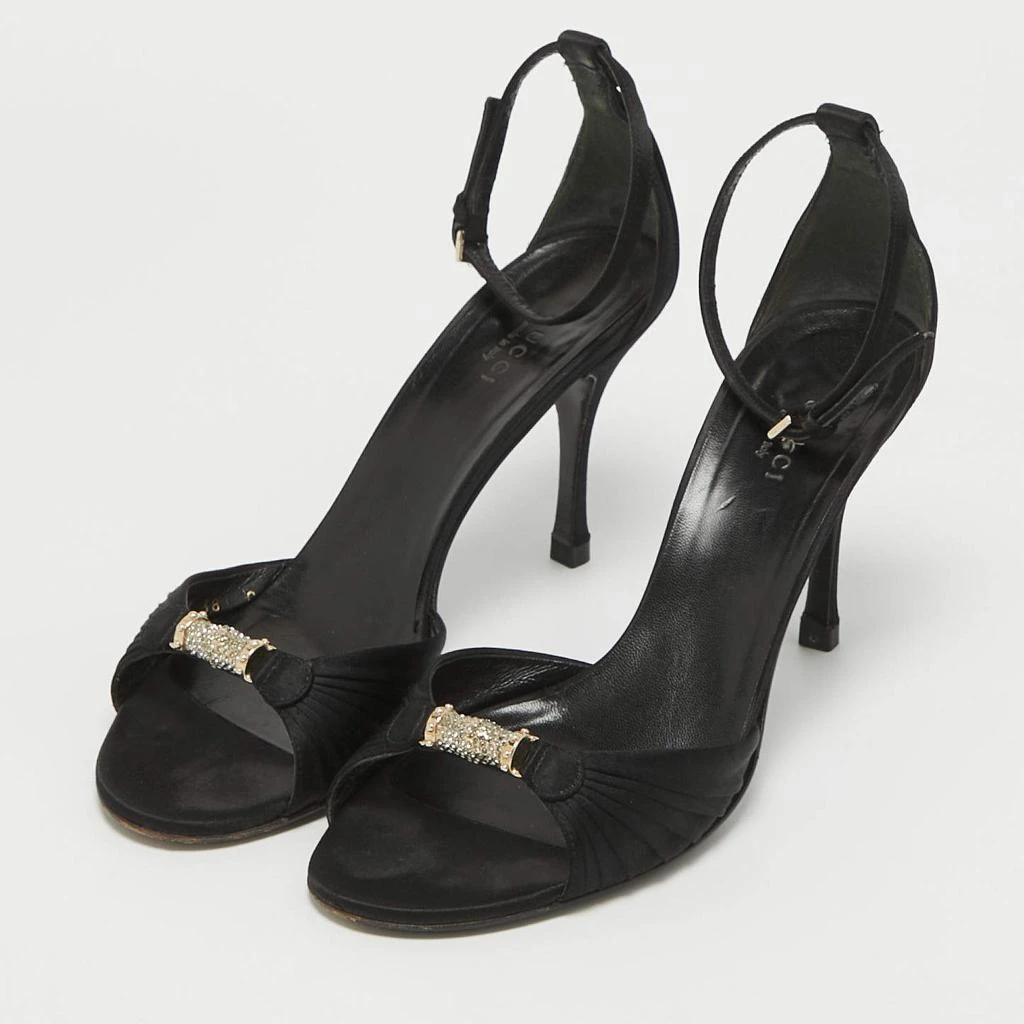 Gucci Gucci Black Satin Crystal Embellished Ankle Strap Sandals Size 38 2