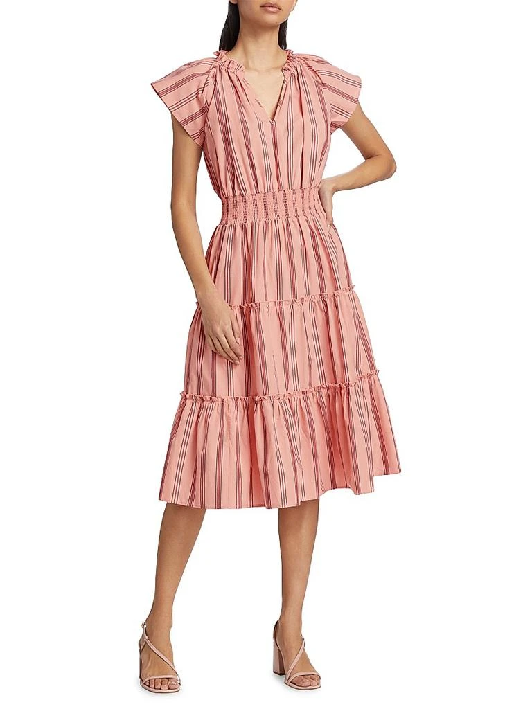 knee length dresses for ladies Linen Midi Dress in Mariner Stripe