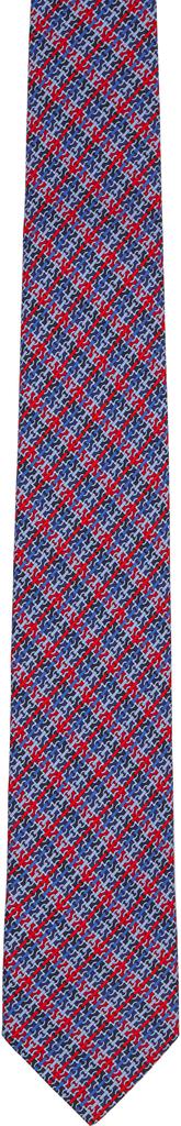 Salvatore Ferragamo Navy Gancini Chain Print Silk Tie