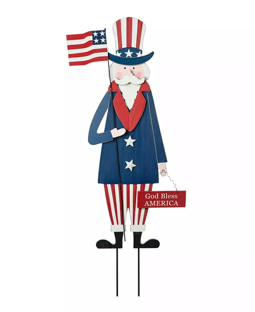 Glitzhome Wooden Patriotic Uncle Sam Yard Stake or Wall Decor or Porch Decor Kd, Three Function, 36"