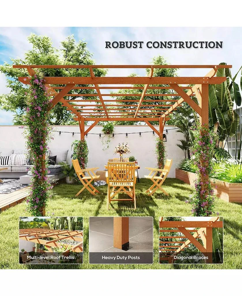 Outsunny 10
 x 13
 Outdoor Pergola, Wood Gazebo Grape Trellis, 7