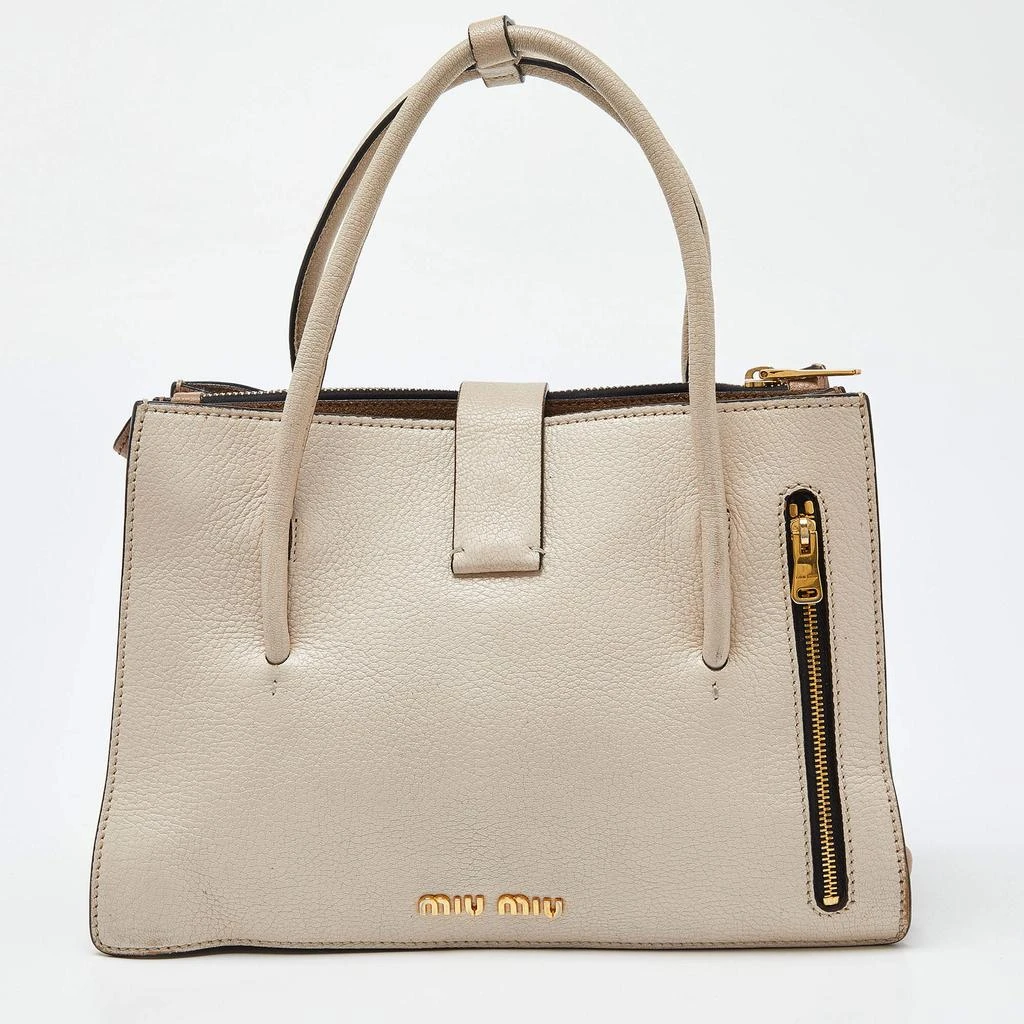 Miu Miu Miu Miu Beige Leather Push Lock Tote 4