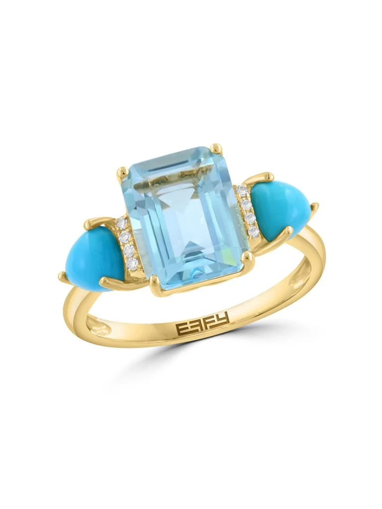 Effy 14K Yellow Gold, Blue Topaz, Turquoise 
0.03 TCW Diamond Ring