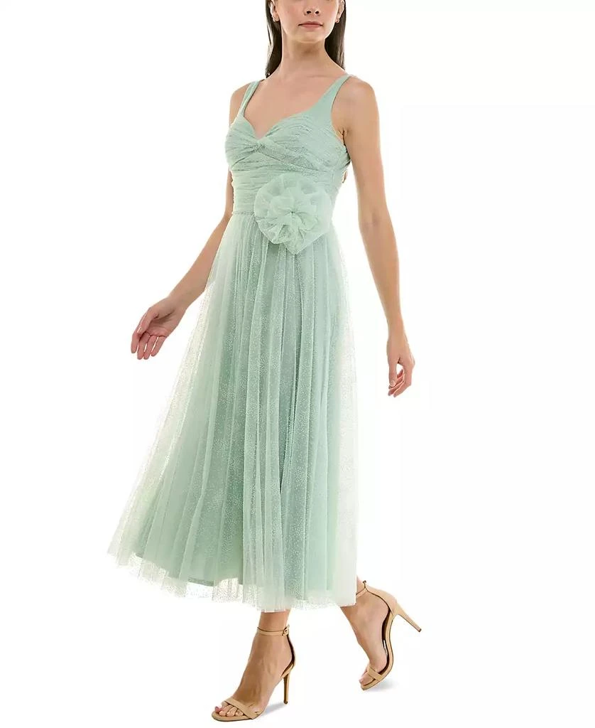 Taylor Women's Flocked Dot Rosette-Trim Midi Dress 2