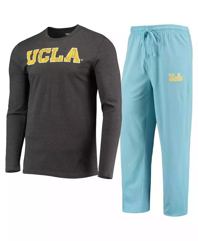 Concepts Sport Men
s Light Blue, Heathered Charcoal Distressed UCLA Bruins Meter Long Sleeve T-shirt and Pants Sleep Set