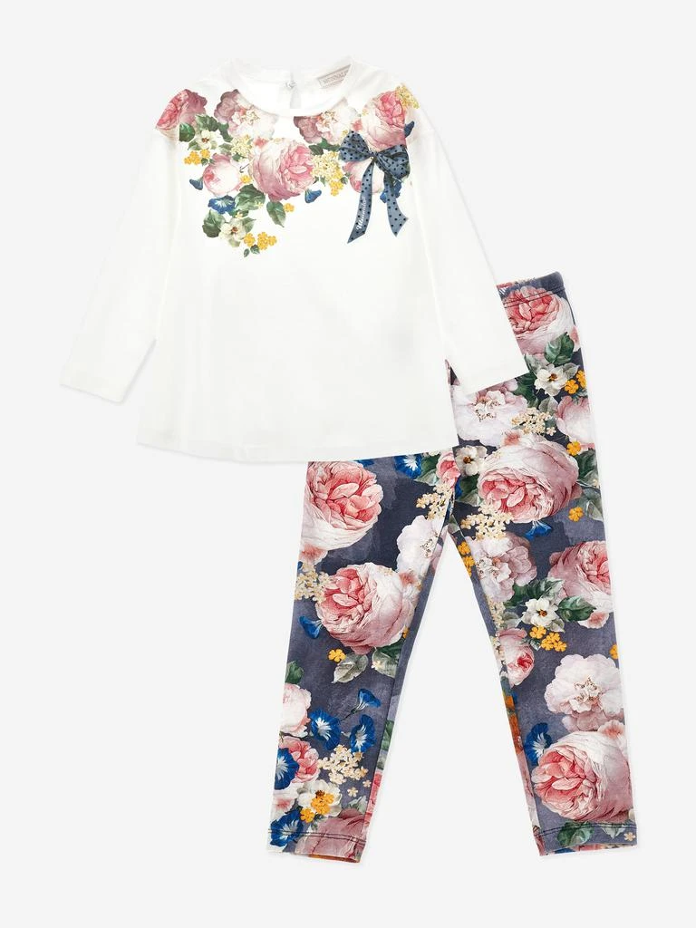 Monnalisa Monnalisa Girls Baroque Roses Leggings Set in Ivory 2