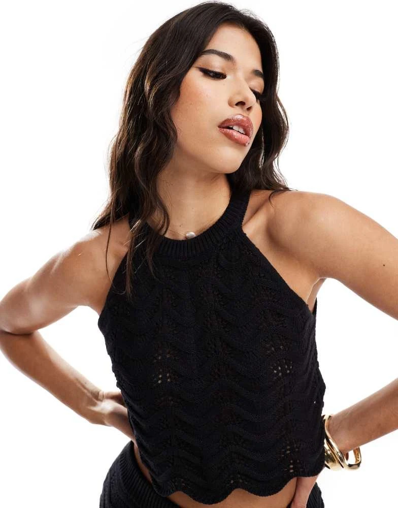 Threadbare Threadbare crochet top & mini skirt set in black 2