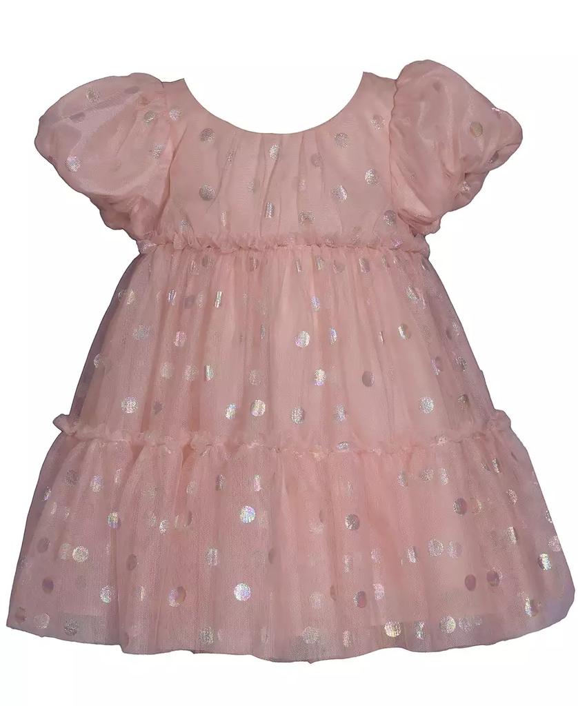 Bonnie Baby Baby Girls Puff Sleeved Foiled Dot Mesh Party Dress