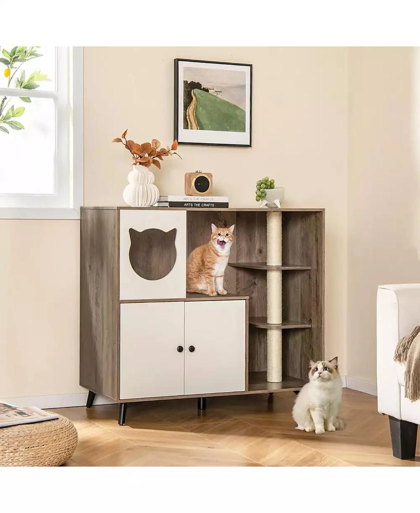 Gymax Cat Litter Box Enclosure 5-in-1 Enlarged Cat Litter Cabinet Furniture 4