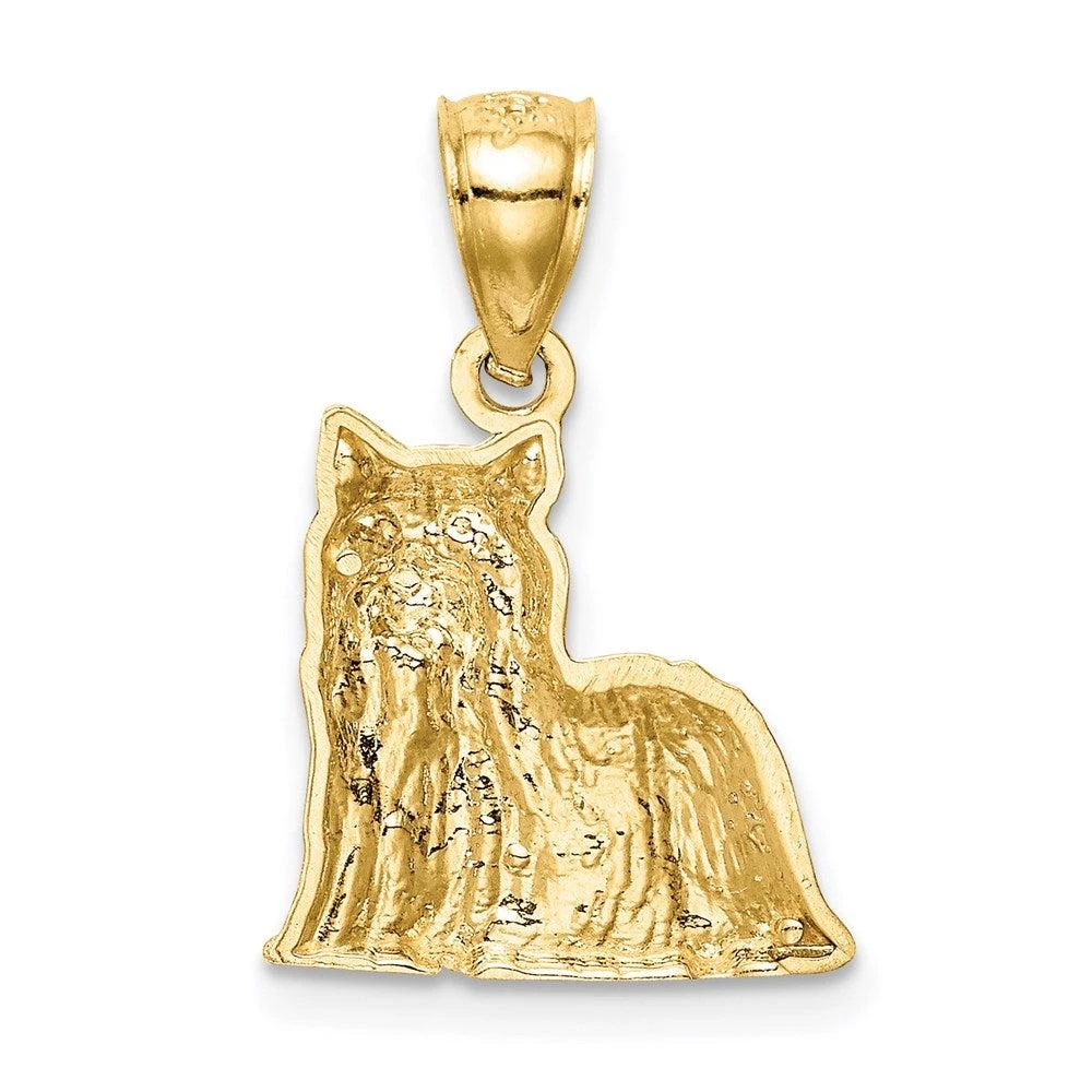 Diamond2Deal 14k Yellow Gold Satin Diamond-cut Yorkshire Terrier Dog Pendant 3