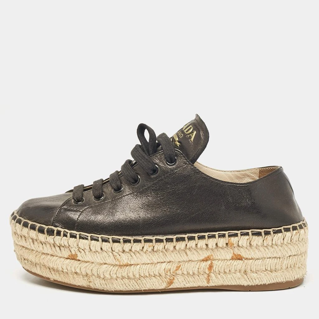 Prada Black Leather Athletic Espadrille-Style Sneakers PRADA Leather Prax01 Chunky Sneakers - 2EE366 - Black - NEW  main image 3