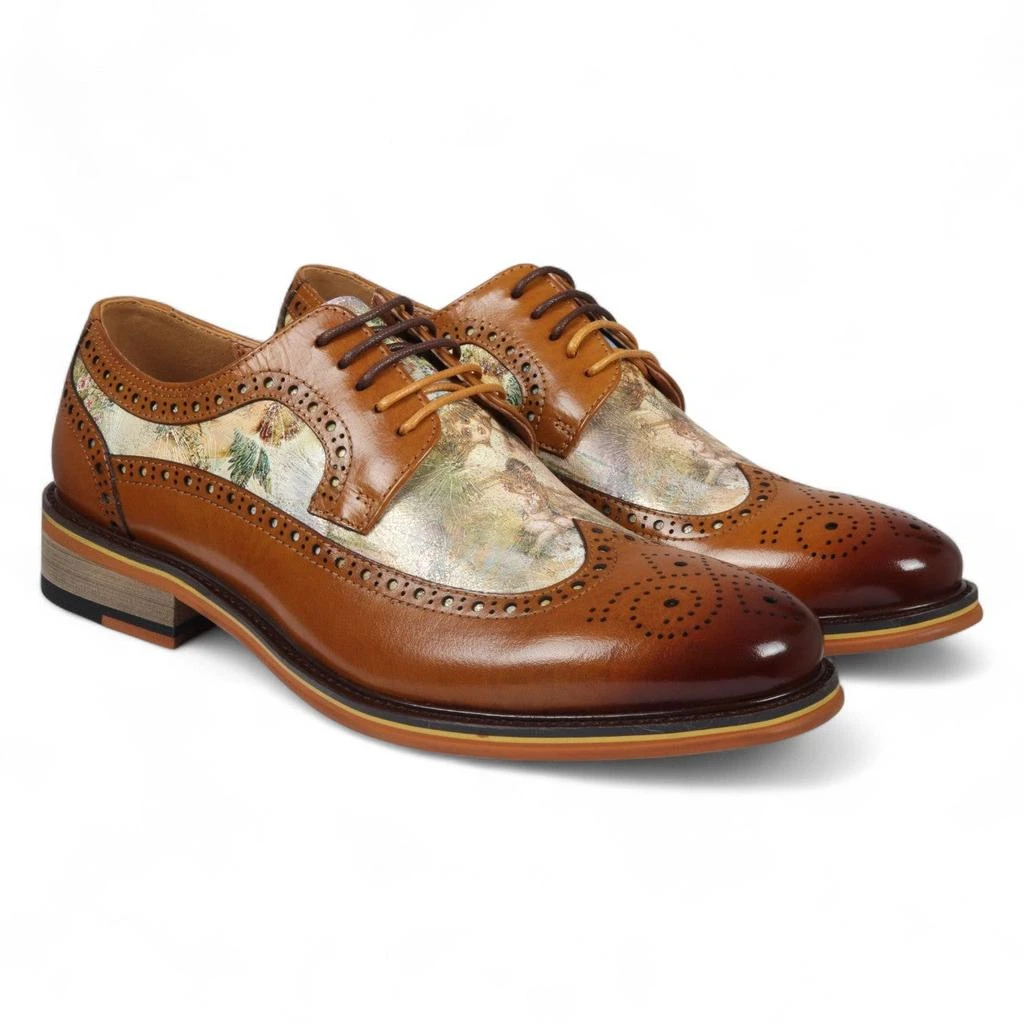 Justin Reess Heren Bruine Leren Iconic Print Brogue Dress Schoenen - Scott 2