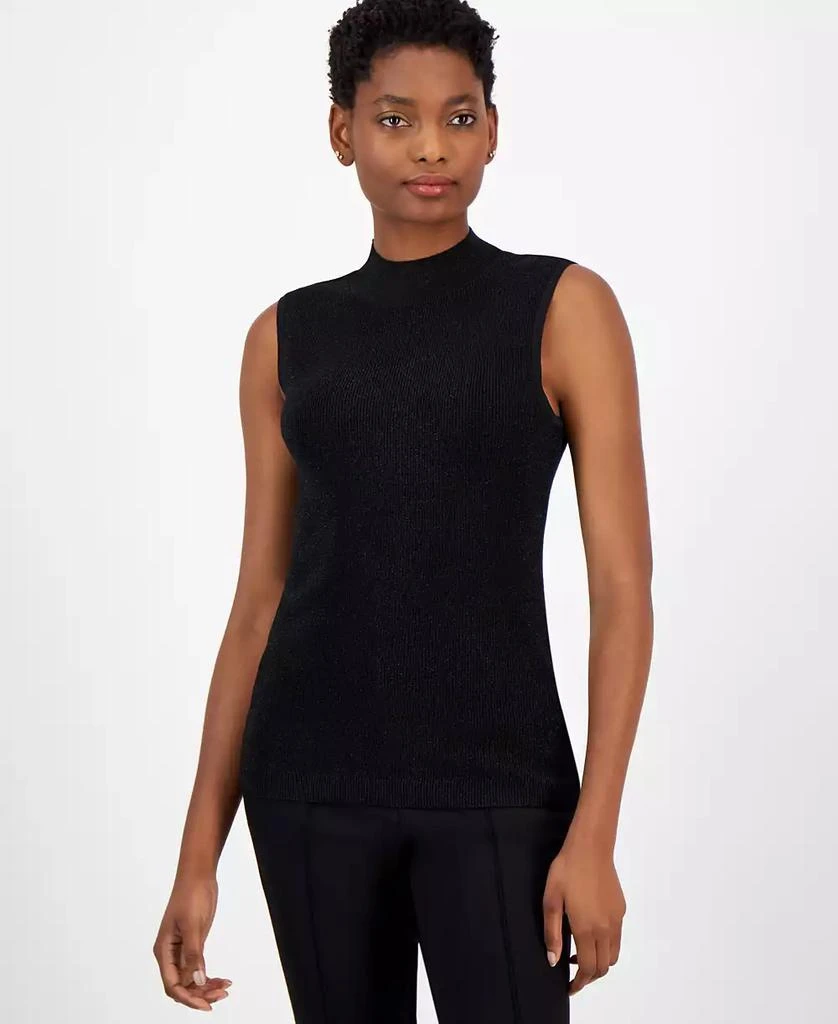 Tahari Women's Shimmer Mock-Neck Sleeveless Top 1