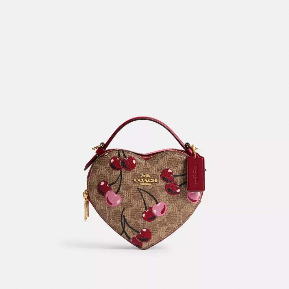 Coach Heart Crossbody Bag In Signature Canvas With Cherry Print 1