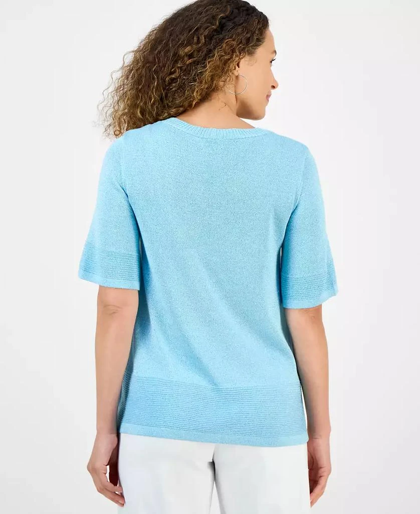 JM Collection Petite Textured-Knit V-Neck Short-Sleeve Sweater, Exclusively at Macy's 4