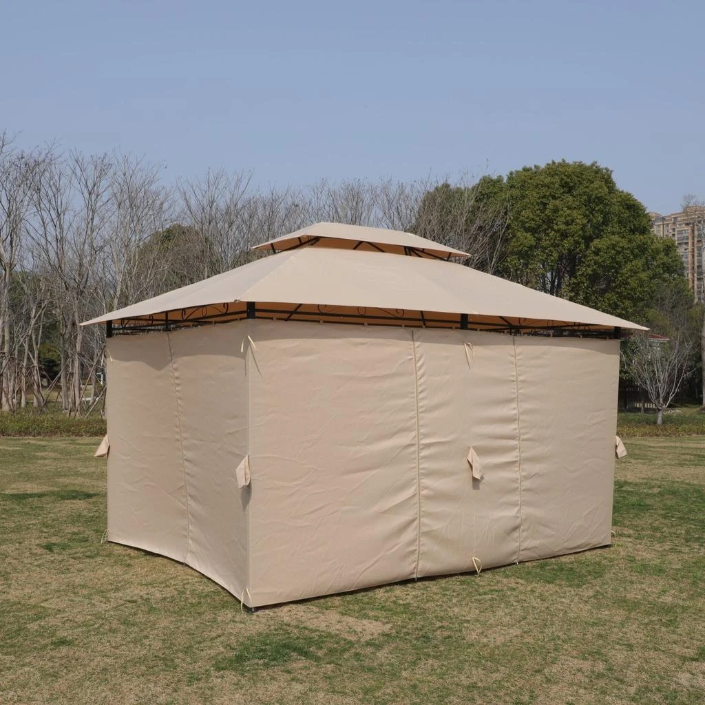 Streamdale Furniture Streamdale 13x10 Outdoor Gazebo Canopy Tent w/ Mosquito Net - Khaki Top 6
