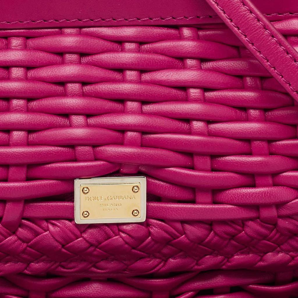 Dolce & Gabbana Dolce & Gabbana Fuchsia Leather Small Woven Sicily East West Top Handle Bag 5
