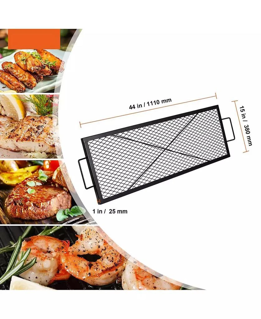 Ecooso 44" Rectangle X-Marks Fire Pit Grill Grate, Heavy Duty Steel Cooking Grate with Handle and Support X Wire, Black 10