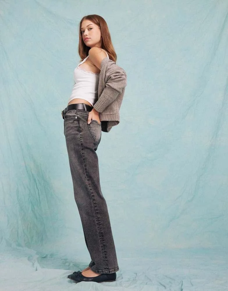 Miss Selfridge Miss Selfridge heart pocket straight leg jean in black 1
