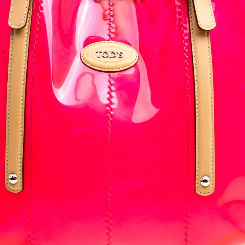 Tod's Tod's Red/Beige PVC and Leather Tote 5