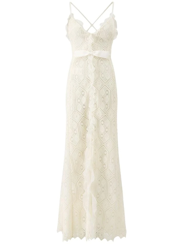 Giambattista Valli Macramé Ruched Maxi Dress W/ Bow 1