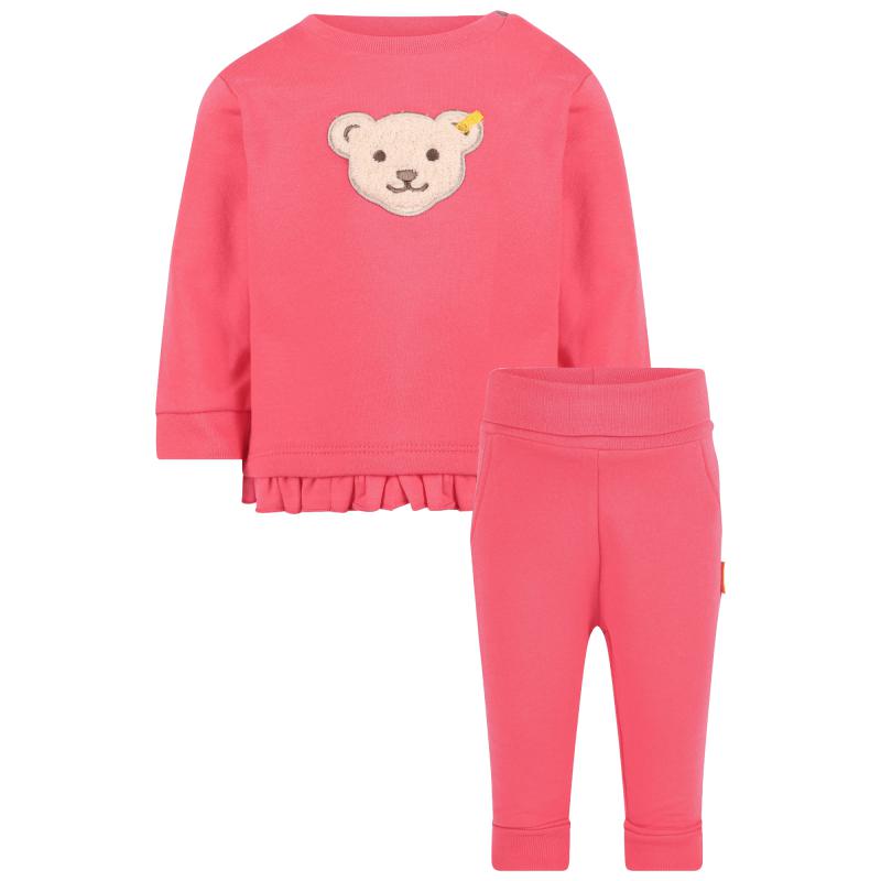 Steiff Logo bear applique ruffled sweatshirt and pants set in pink