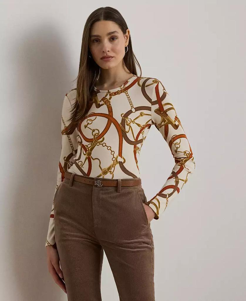 Ralph Lauren Women
s Belting-Print Cotton Long-Sleeve Tee