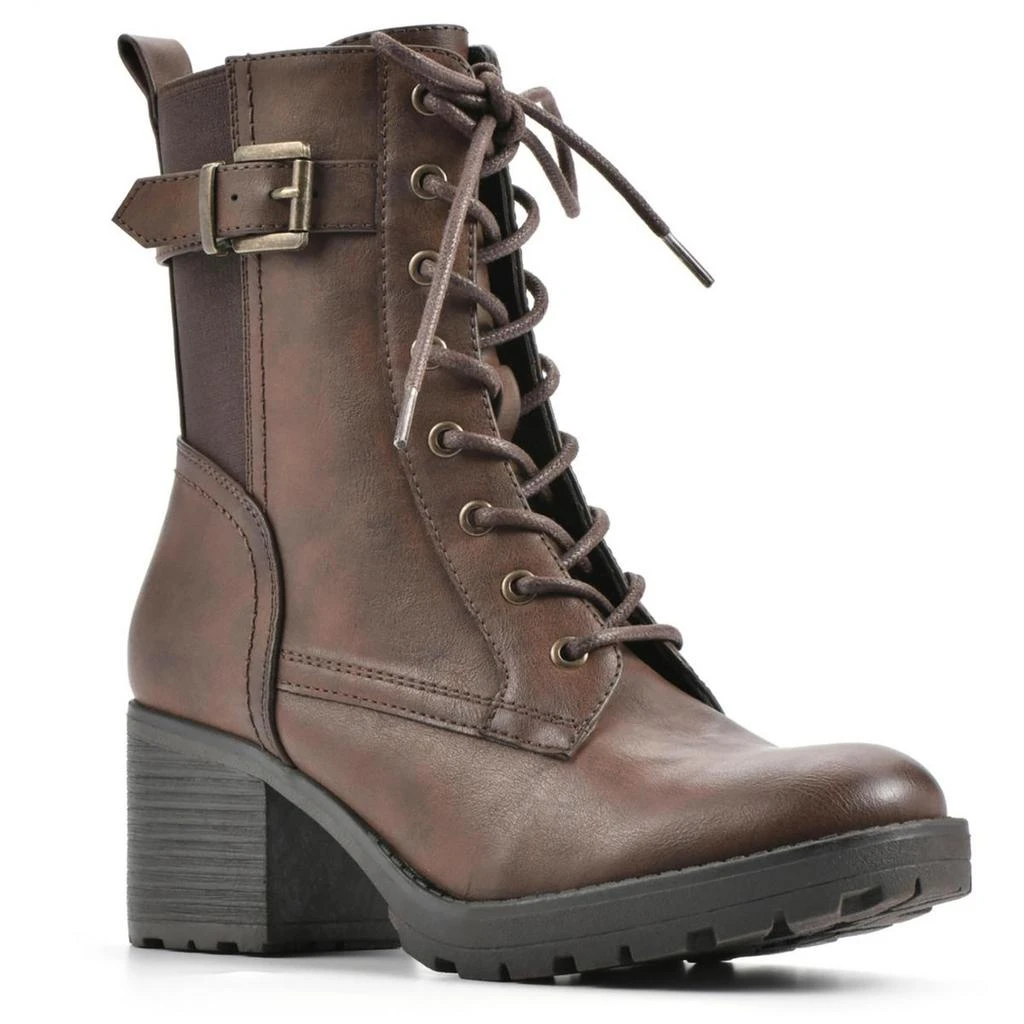 White Mountain Bradley Womens Faux Leather Ankle Combat & Lace-up Boots 2