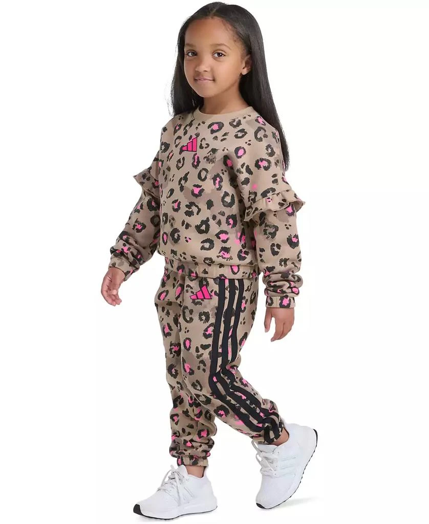 Adidas Toddler 
Little Girls Printed Flutter-Sleeve Pullover Sweatshirt 
Elastic-Waistband Printed Jogger Pants, 2 Piece Set
