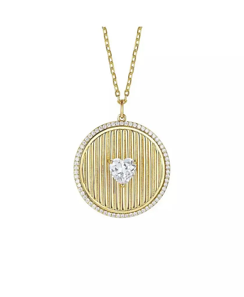 Rachel Glauber 14k Gold Plated with Cubic Zirconia Heart Medallion Pendant Necklace
