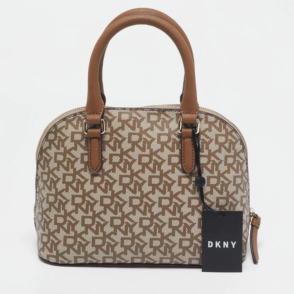 DKNY Dkny Beige/Brown Signature Coated Canvas and Leather Small Dome Satchel 4
