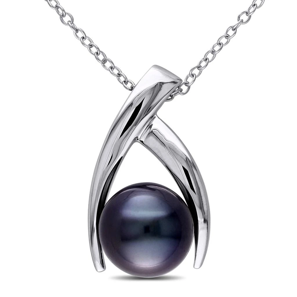 Mimi & Max 9.5-10mm Black Tahitian Pearl Crisscross Necklace in Sterling Silver 1
