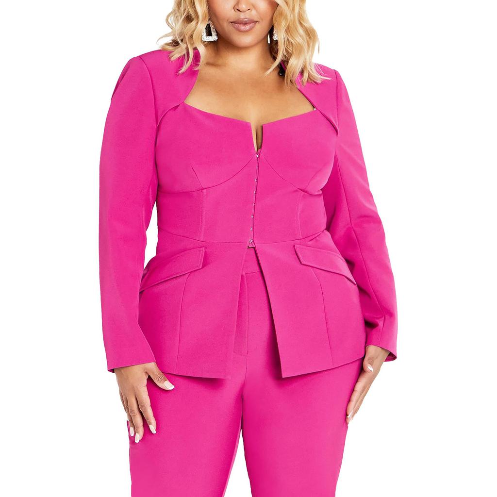City Chic Sabine Womens Collarless Solid Collarless Blazer