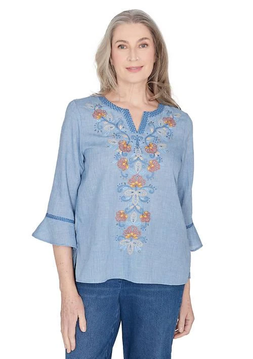 Alfred Dunner Dunner Womens Scottsdale Embroidered Scroll Center Blouse 1
