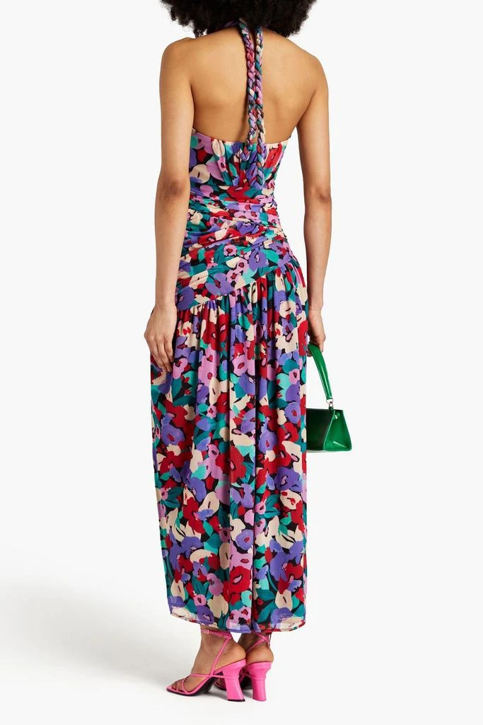 NICHOLAS Ruched printed stretch-mesh halterneck midi dress 3