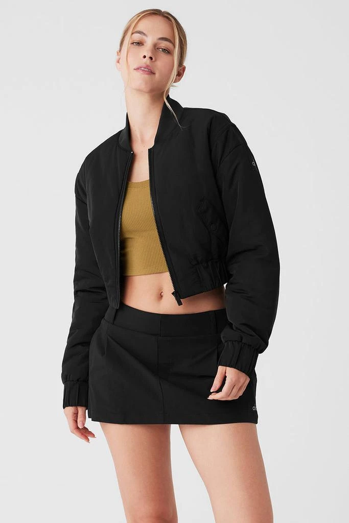 Alo Cropped Break Line Bomber Jacket - Black 1