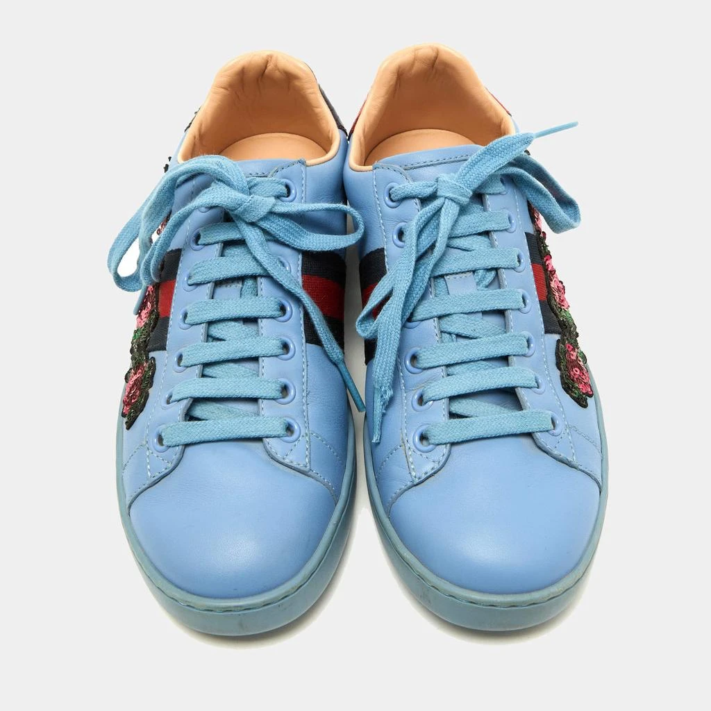 Gucci Gucci Blue Leather Flower Sequins Embellished Ace Low Top Sneakers Size 36 3