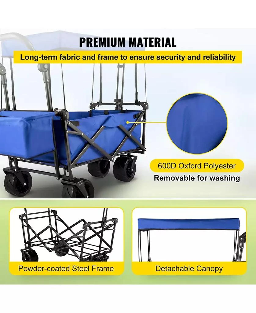 Mecale Extra Large Folding Wagon with Removable Canopy 
Rear Storage, All-Terrain Utility Cart, Blue 3