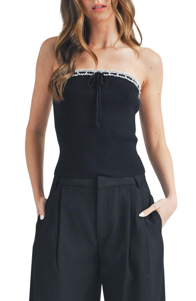 ALL IN FAVOR Lace Trim Strapless Rib Sweater