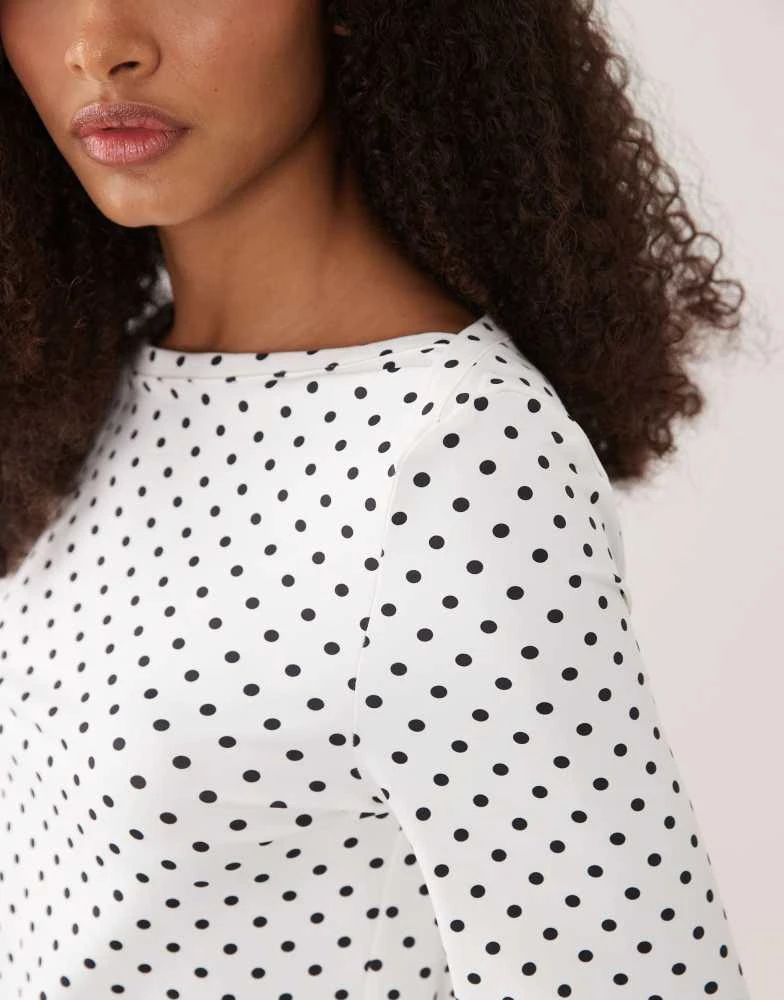 ASOS ASOS DESIGN long sleeve with boat neck top in mono spot 3