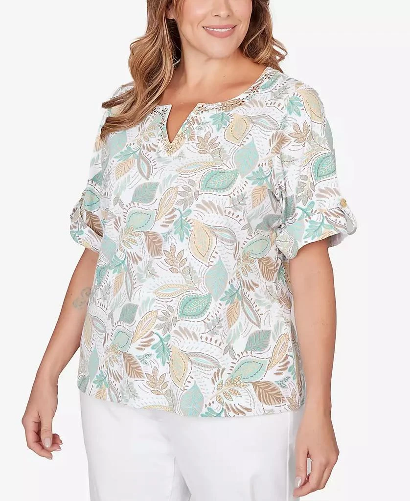 HEARTS OF PALM Plus Size Printed Elbow Sleeve Banded V-Notch Top 2