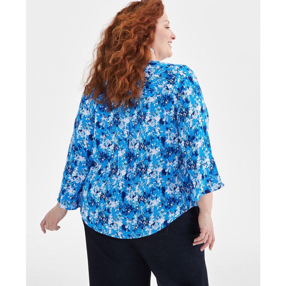 Style & Co Plus Size Printed Pintuck Blouse, Created for Macy's