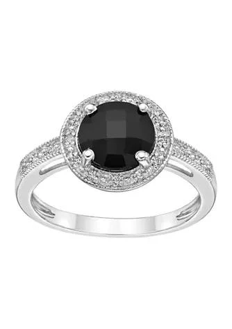 Gemminded 2.35 ct. t.w. Black Onyx, Created White Sapphire and Diamond Accent Ring in Sterling Silver