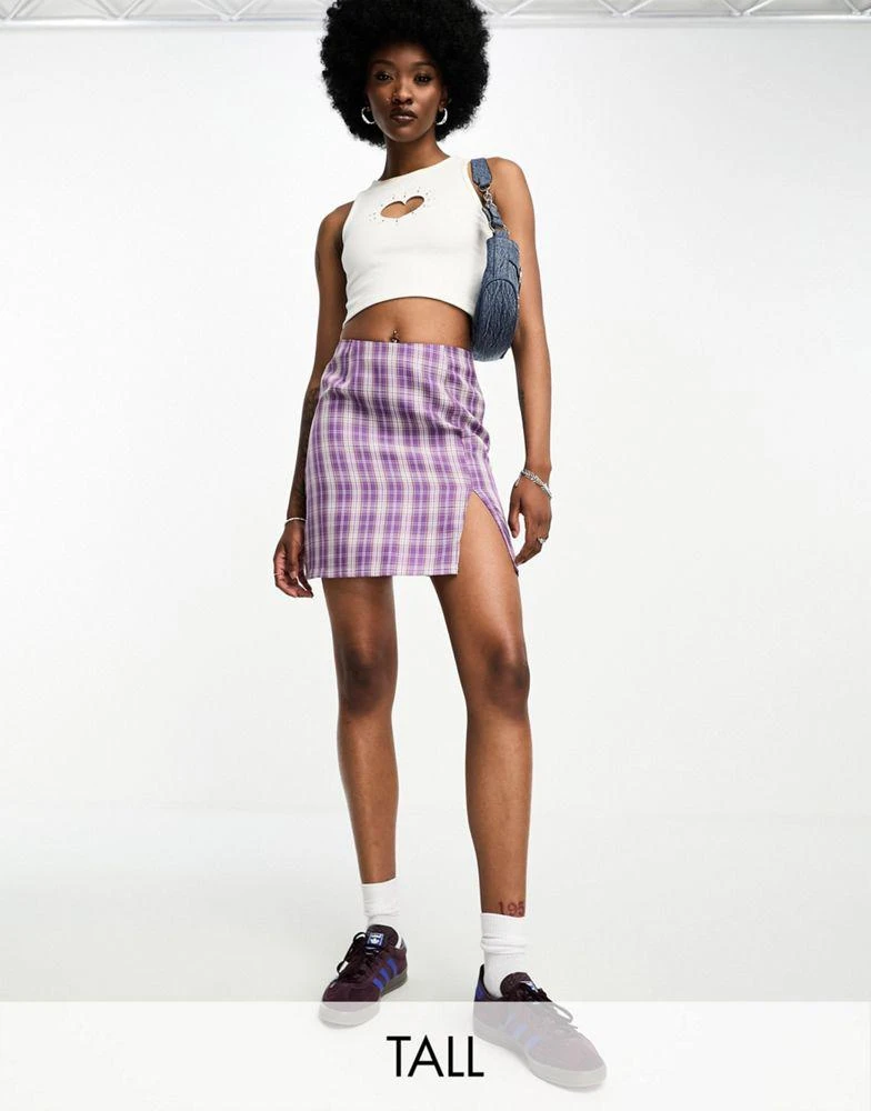 Heartbreak Tall Heartbreak Tall tailored mini skirt in purple check 1