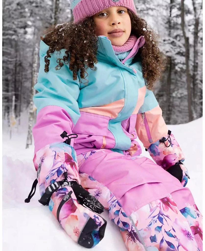 Deux par Deux Girl Winter Mittens Teknik Pink Watercolor Flower Print - Child 2