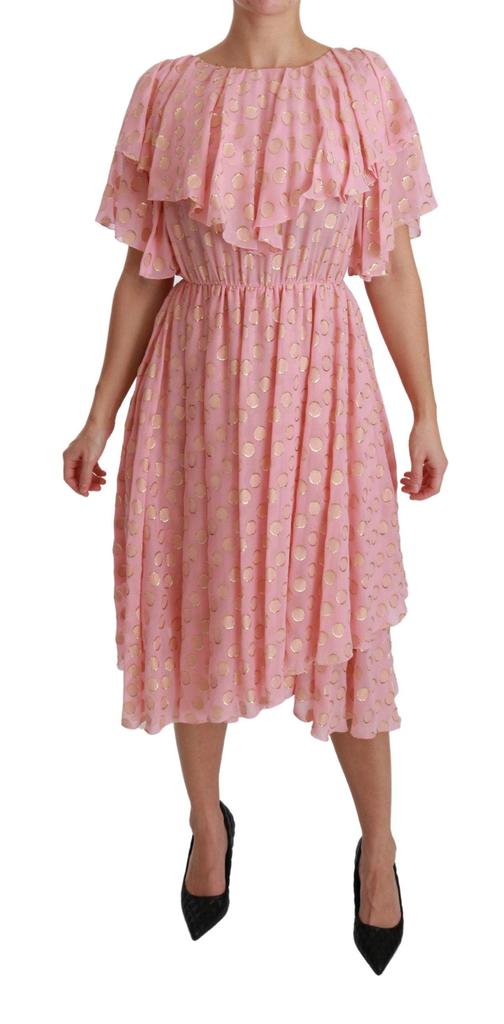 Dolce & Gabbana Dolce & Gabbana Silk Pink Polka Dots Pleated A-line Midi Dress