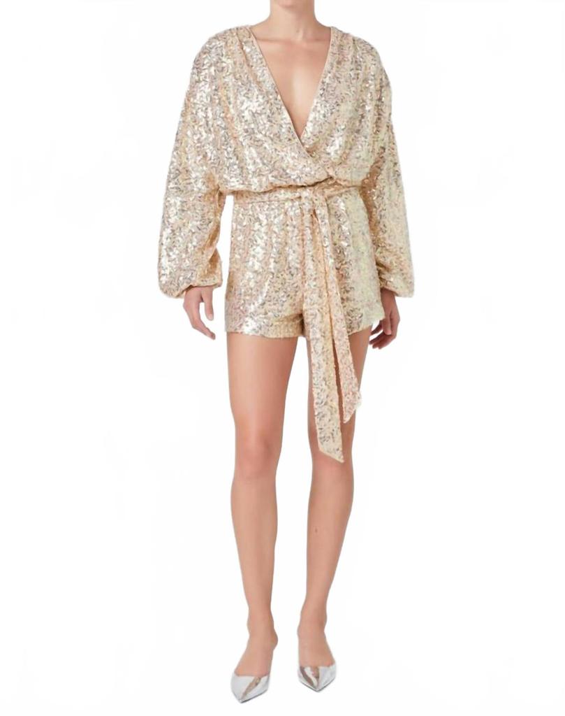 English Factory Sequins Romper In Gold