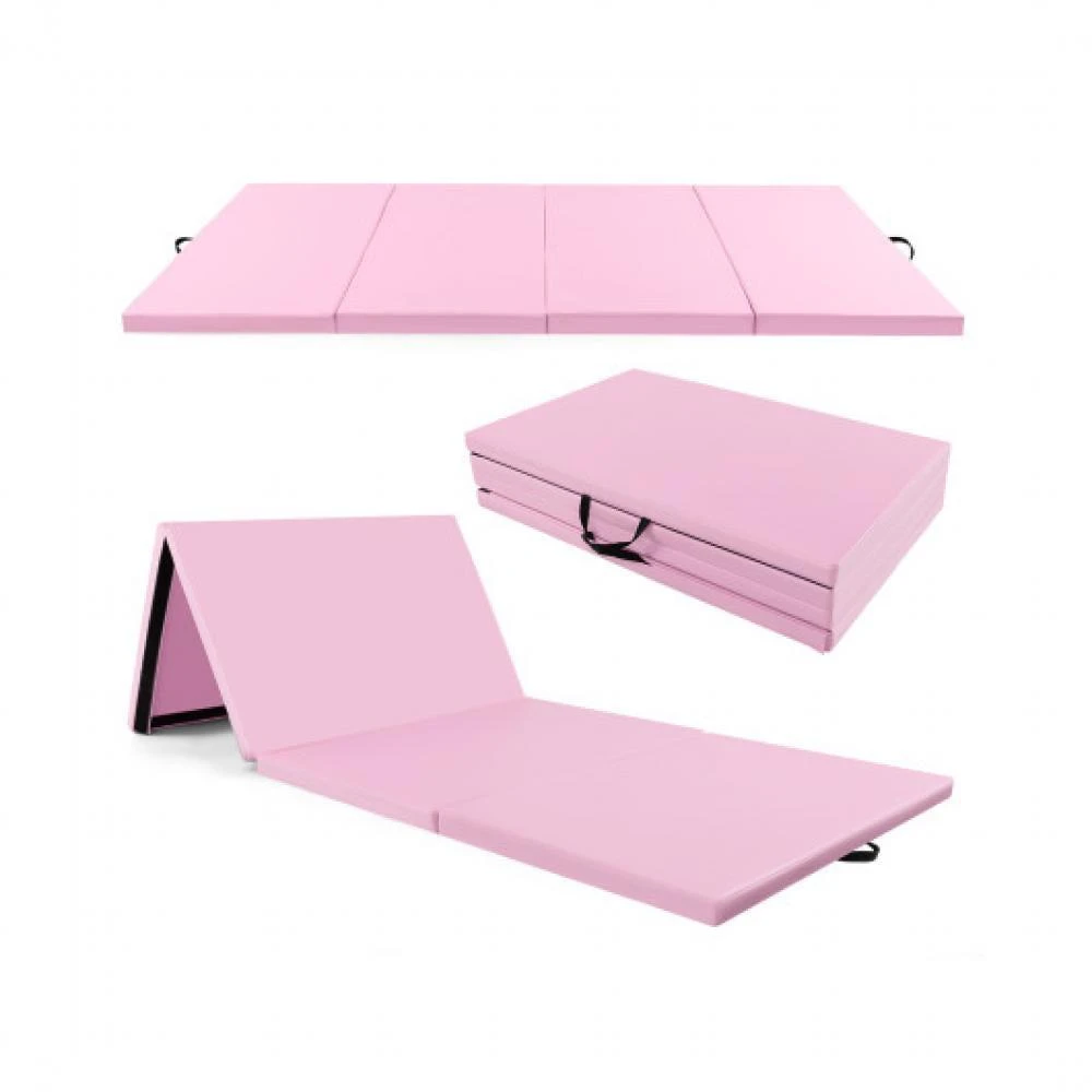 Hivvago 4-Panel PU Leather Folding Exercise Mat with Carrying Handles-Pink 3